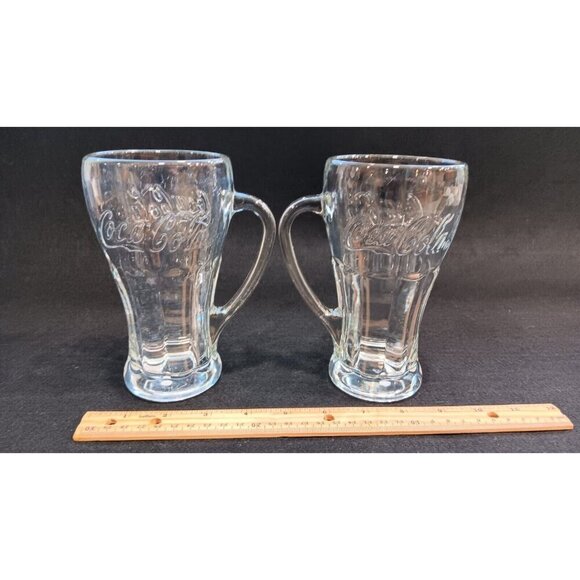 Lot Of 2 x VINTAGE LIBBEY COCA COLA DRINKING GLASSES WITH HANDLE 6.25" TALL - Picture 5 of 10